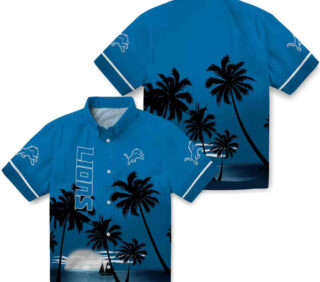 Beach Sunset Blue Black Detroit Lions Hawaiian Shirt