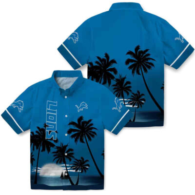 Beach Sunset Blue Black Detroit Lions Hawaiian Shirt