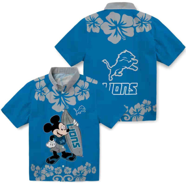 Surfing Mickey Blue Detroit Lions Hawaiian Shirt
