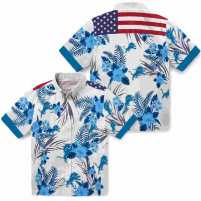 Patriotic Hibiscus Design Blue White Detroit Lions Hawaiian Shirt