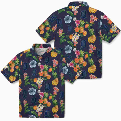 Hibiscus And Fruit Navy Blue Detroit Tigers Hawaiian Shirt