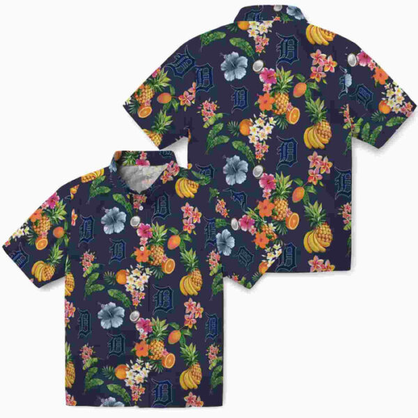 Hibiscus And Fruit Navy Blue Detroit Tigers Hawaiian Shirt