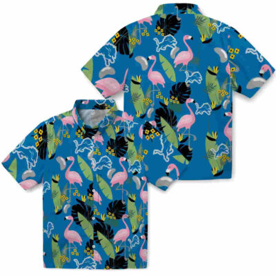 Flamingo Leaves Blue Detroit Lions Hawaiian Shirt