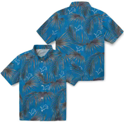 Leafy Palms Blue Detroit Lions Hawaiian Shirt