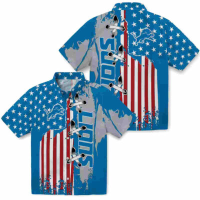Stitched Flag Blue Detroit Lions Hawaiian Shirt