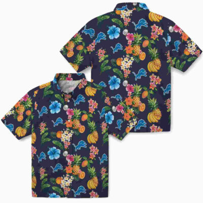 Hibiscus And Fruit Navy Blue Detroit Lions Hawaiian Shirt