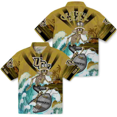 Customized Surfing Skeleton Gold Blue UCF Knights Hawaiian Shirt