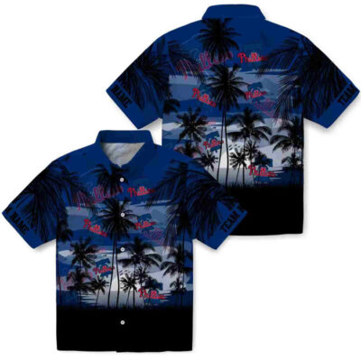 Customized Sunset Scene Blue Black Philadelphia Phillies Hawaiian Shirt