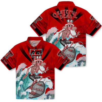 Customized Surfing Skeleton Red Blue Texas Tech Red Raiders Hawaiian Shirt