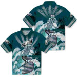 Customized Surfing Skeleton Green Blue Philadelphia Eagles Hawaiian Shirt