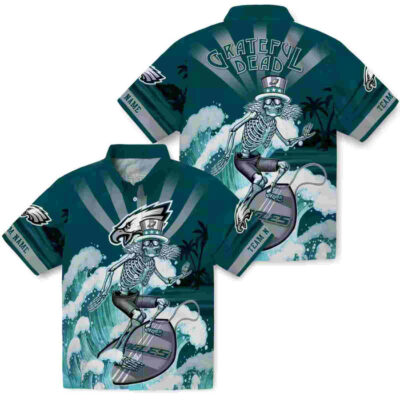 Customized Surfing Skeleton Green Blue Philadelphia Eagles Hawaiian Shirt