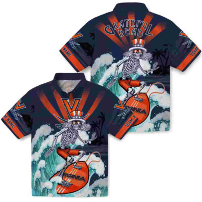 Customized Surfing Skeleton Blue Virginia Cavaliers Hawaiian Shirt