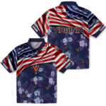 Customized US Flag Hibiscus Blue Virginia Cavaliers Hawaiian Shirt