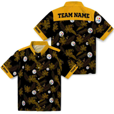 Customized Botanical Print Black Pittsburgh Steelers Hawaiian Shirt