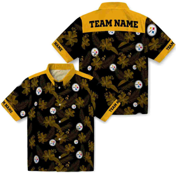 Customized Botanical Print Black Pittsburgh Steelers Hawaiian Shirt