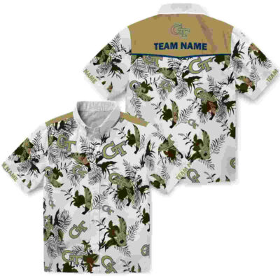Customized Botanical Theme Gold White Georgia Tech Yellow Jackets Hawaiian Shirt