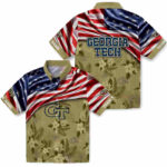 Customized US Flag Hibiscus Gold Georgia Tech Yellow Jackets Hawaiian Shirt