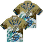 Customized Surfing Skeleton Gold Blue Georgia Tech Yellow Jackets Hawaiian Shirt