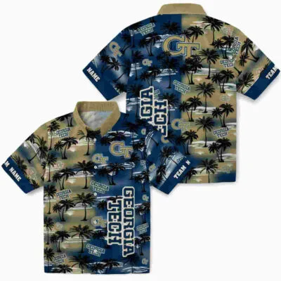 Customized Palm Silhouettes Gold Georgia Tech Yellow Jackets Hawaiian Shirt
