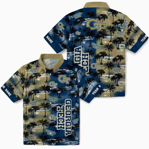 Customized Palm Silhouettes Gold Georgia Tech Yellow Jackets Hawaiian Shirt