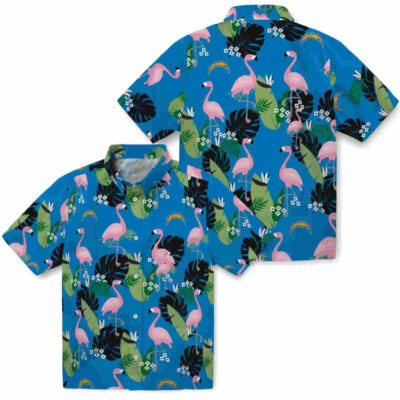 Flamingo Leaf Motif Blue Los Angeles Chargers Hawaiian Shirt