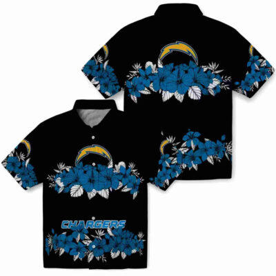 Hibiscus Stripe Blue Black Los Angeles Chargers Hawaiian Shirt