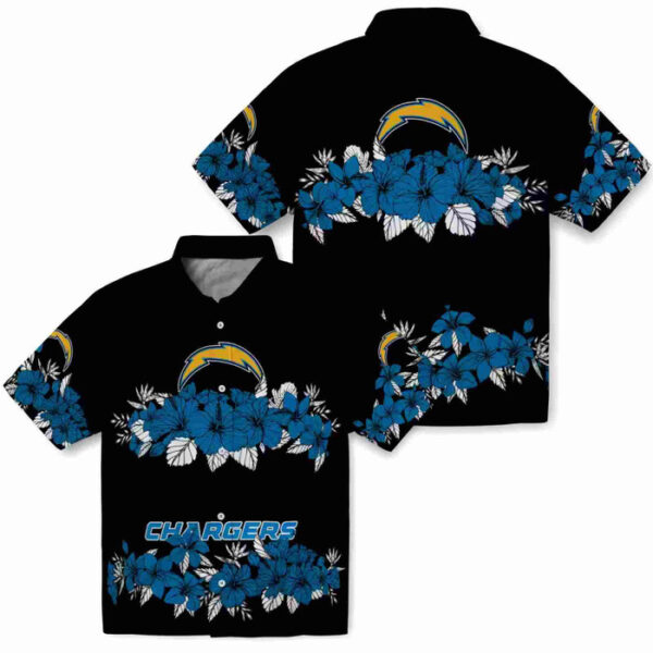 Hibiscus Stripe Blue Black Los Angeles Chargers Hawaiian Shirt