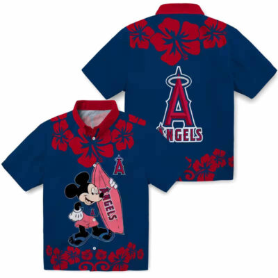Surfing Mickey Blue Los Angeles Angels Hawaiian Shirt