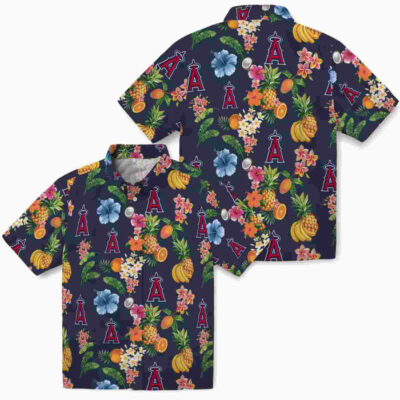 Hibiscus And Fruit Navy Blue Los Angeles Angels Hawaiian Shirt