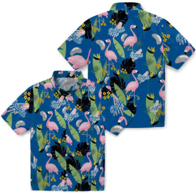 Flamingo Leaves Blue Los Angeles Dodgers Hawaiian Shirt