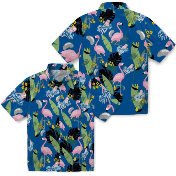Flamingo Leaves Blue Los Angeles Dodgers Hawaiian Shirt
