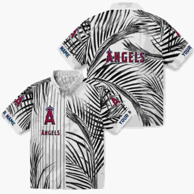 Palm Stripes Blue Black White Los Angeles Angels Hawaiian Shirt