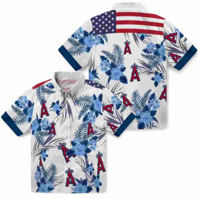 Patriotic Hibiscus Design Blue White Los Angeles Angels Hawaiian Shirt