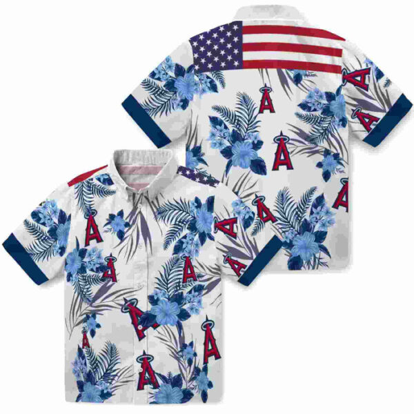 Patriotic Hibiscus Design Blue White Los Angeles Angels Hawaiian Shirt