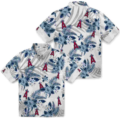Hibiscus Palm Leaves Blue White Los Angeles Angels Hawaiian Shirt