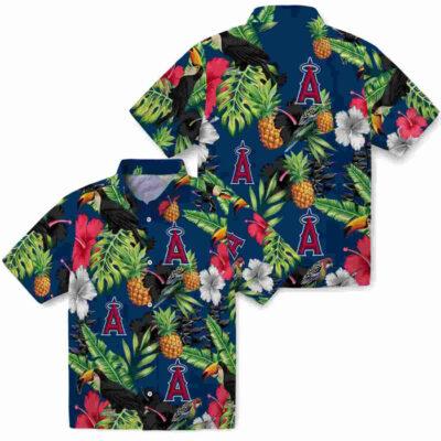 Toucan Hibiscus Pineapple Blue Green Los Angeles Angels Hawaiian Shirt
