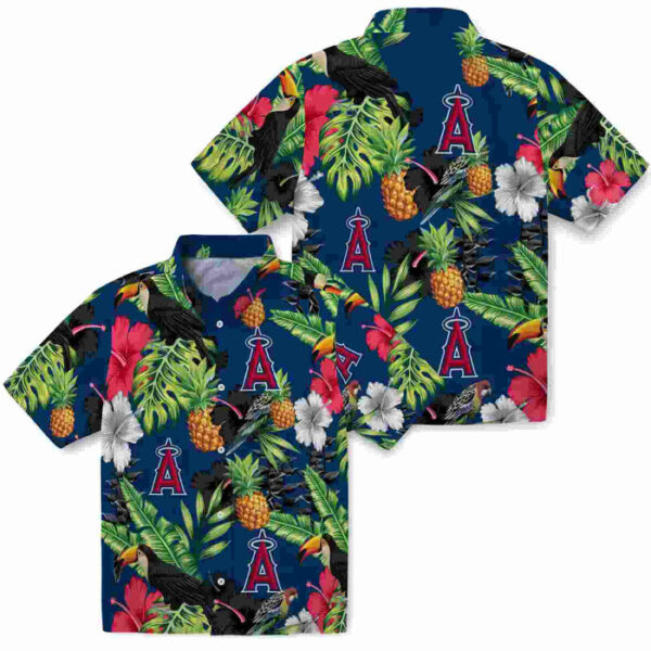 Toucan Hibiscus Pineapple Blue Green Los Angeles Angels Hawaiian Shirt