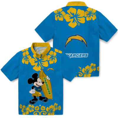 Surfing Mickey Blue Los Angeles Chargers Hawaiian Shirt