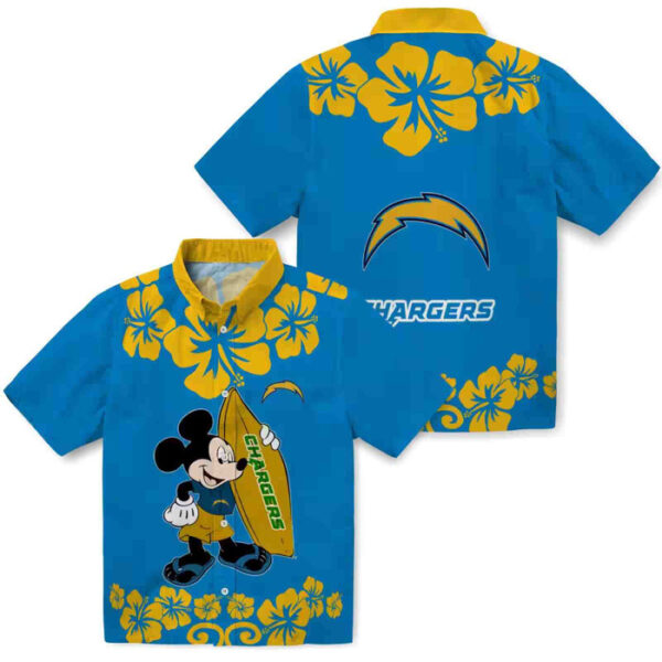 Surfing Mickey Blue Los Angeles Chargers Hawaiian Shirt