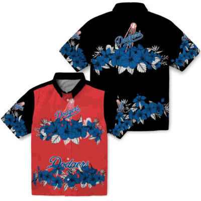 Hibiscus Stripe Blue Black Los Angeles Dodgers Hawaiian Shirt