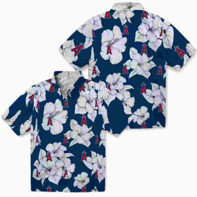 Hibiscus Blooms Blue White Los Angeles Angels Hawaiian Shirt