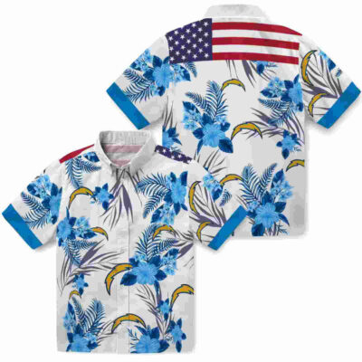 Patriotic Hibiscus Design Blue White Los Angeles Chargers Hawaiian Shirt