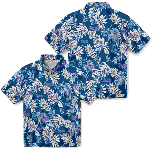 Tropical Leaf Royal Blue White Kansas City Royals Hawaiian Shirt