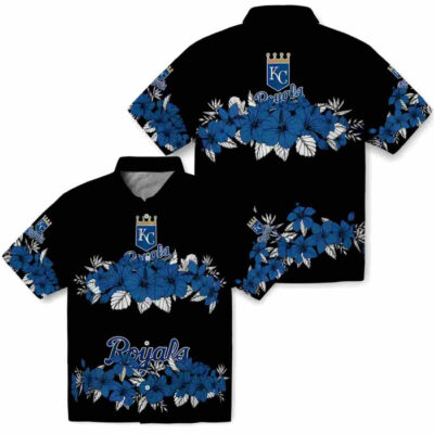 Hibiscus Stripe Royal Blue Black Kansas City Royals Hawaiian Shirt