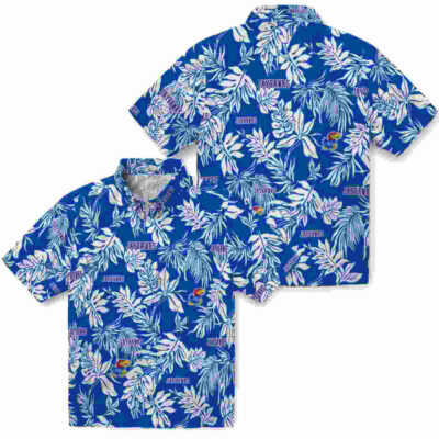 Tropical Leaf Blue White Kansas Jayhawks Hawaiian Shirt