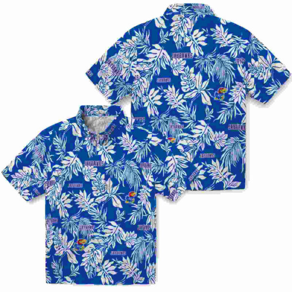 Tropical Leaf Blue White Kansas Jayhawks Hawaiian Shirt