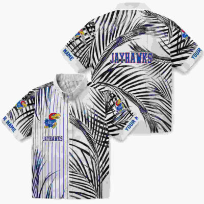 Palm Stripes Blue Black White Kansas Jayhawks Hawaiian Shirt