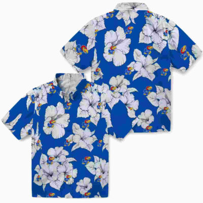 Hibiscus Blooms Blue White Kansas Jayhawks Hawaiian Shirt