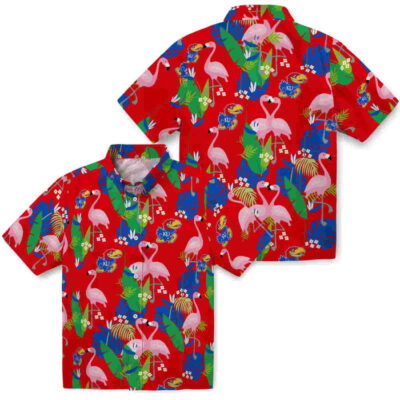 Flamingo Foliage Blue Green Kansas Jayhawks Hawaiian Shirt