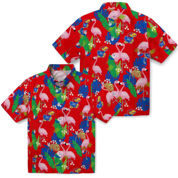 Flamingo Foliage Blue Green Kansas Jayhawks Hawaiian Shirt